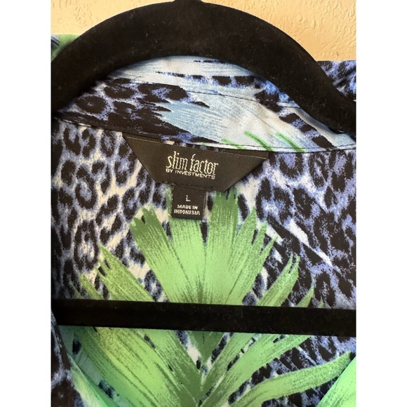 Slim Factor Long Sleeved Palm Leopard Front Tie Blouse Size L - Picture 2 of 5